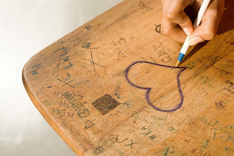 Student Drawing a Heart on Her Desk Stock Photo - Image of memory, grade:  62809576