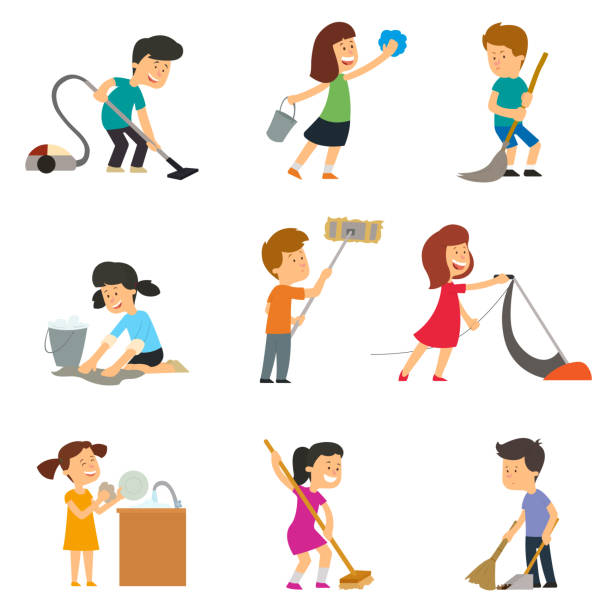 children-help-their-parents-with-household-chores-vector-id889302218